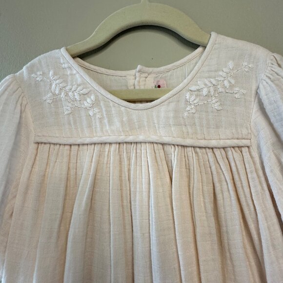 BONPOINT Embroidered Dress Girls 6 Vintage Inspired Pale Pink Cotton Embroidery - Picture 2 of 8